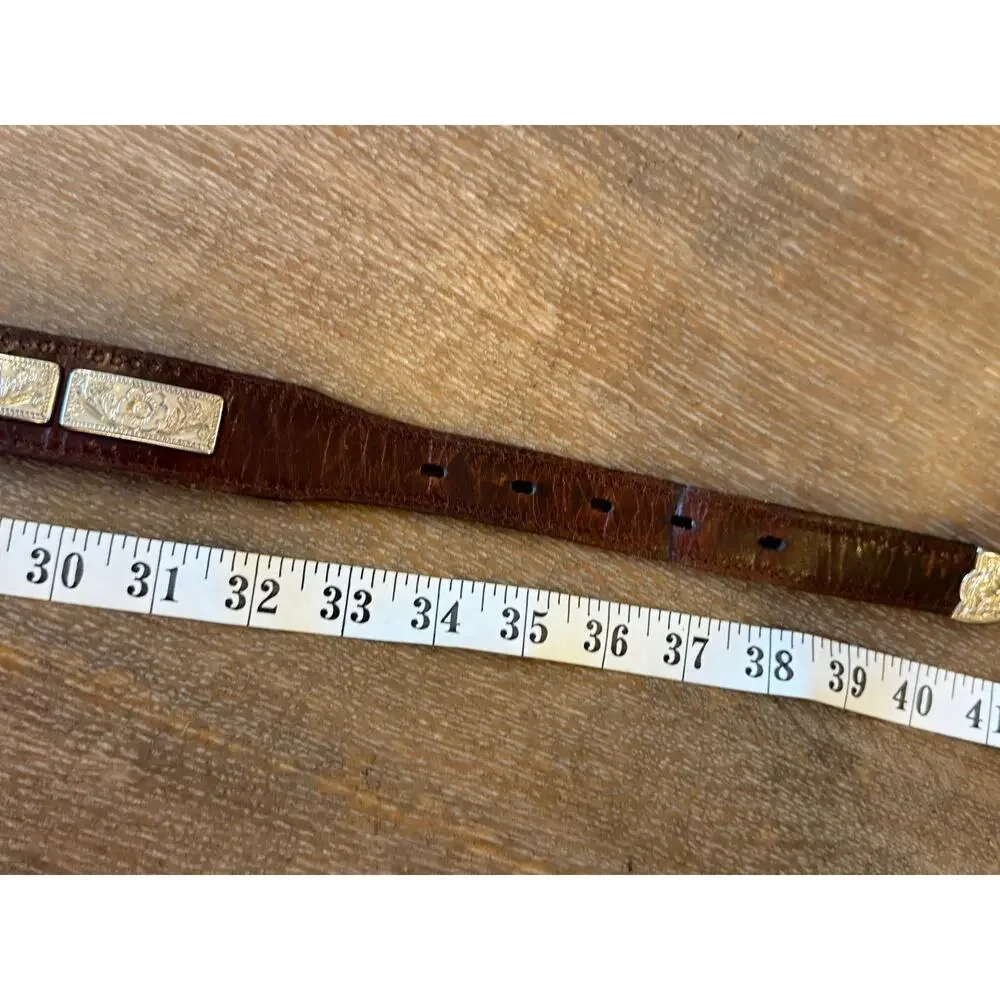 Vintage Brown Leather Silver Accent Western Cowboy Belt Men size 36